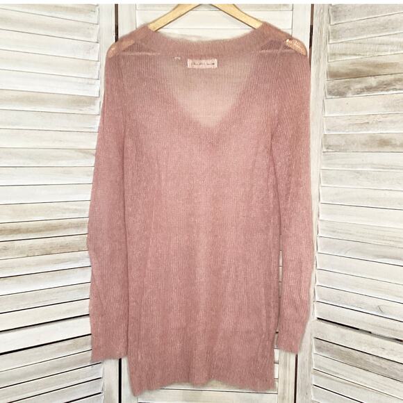 Anthropologie Charlie & Robin Savusavu Pink Mohair V Neck Tunic Sweater M - Picture 8 of 8
